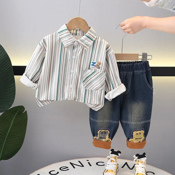 Boys Striped Shirt with Designer Jeans
