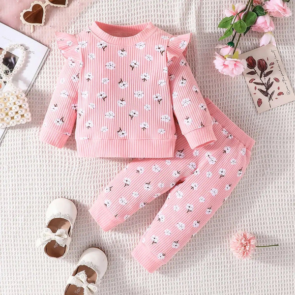 Baby Girl Floral Printed T-shirt And Pyjama 2 Pcs Set