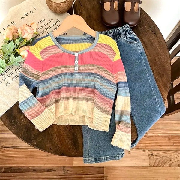 Girls knitted Top And Jeans Set