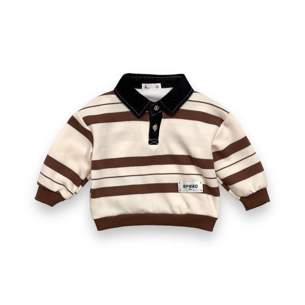 Boys Polo Neck Brown Striped T-shirt
