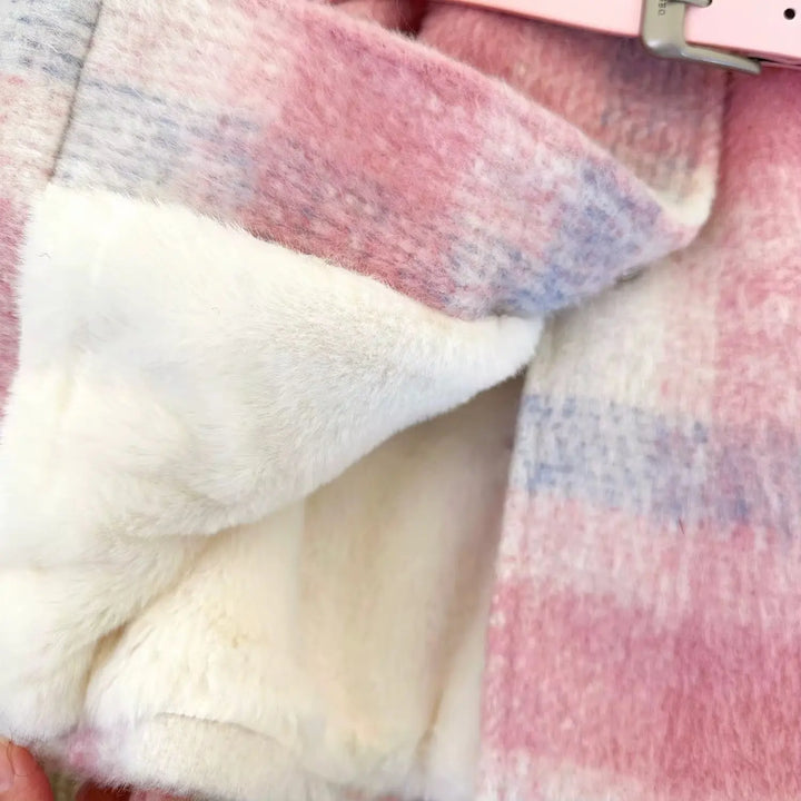 Girls Plaid Pink Coat With Belt TrendyKid