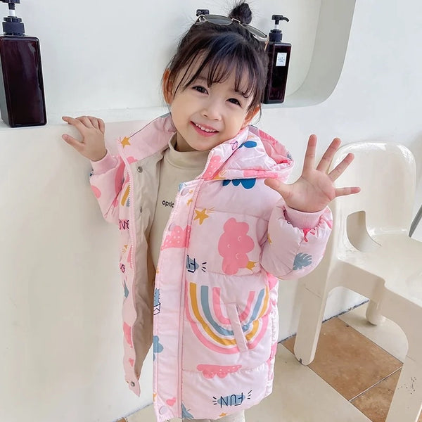 Girls Printed Puffer Hoodie Jacket