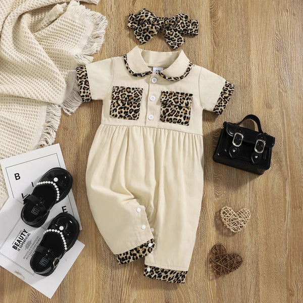 Baby Girls Leopard Print Deigns Romper With Headband