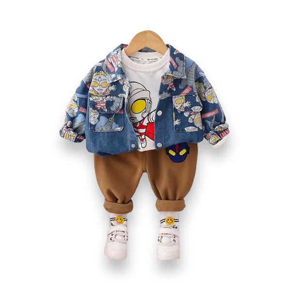 Boys Cartoon Printed Jacket With T-Shirt And Jogger 3 Pcs Set