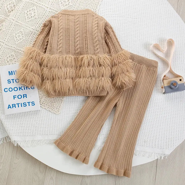 Girls Knitted Winter Co-ord Set with Faux Fur Detailing TrendyKid