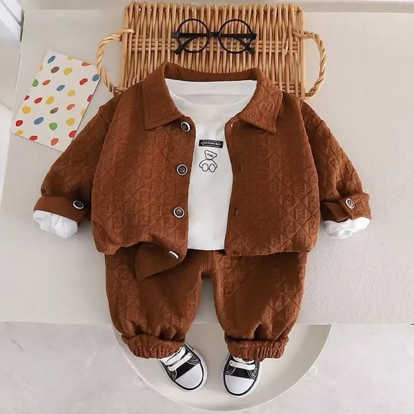 Boys Solid Brown 3 Pcs Set