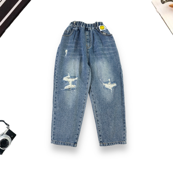 Boys Blue Rugged Loose Fit Jeans