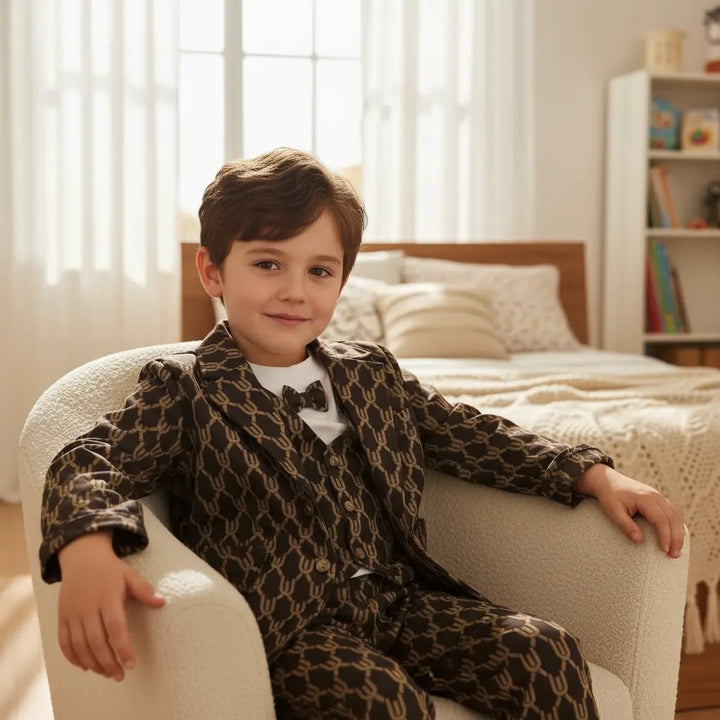 Boys Elegant Monogram Brown Suit TrendyKid