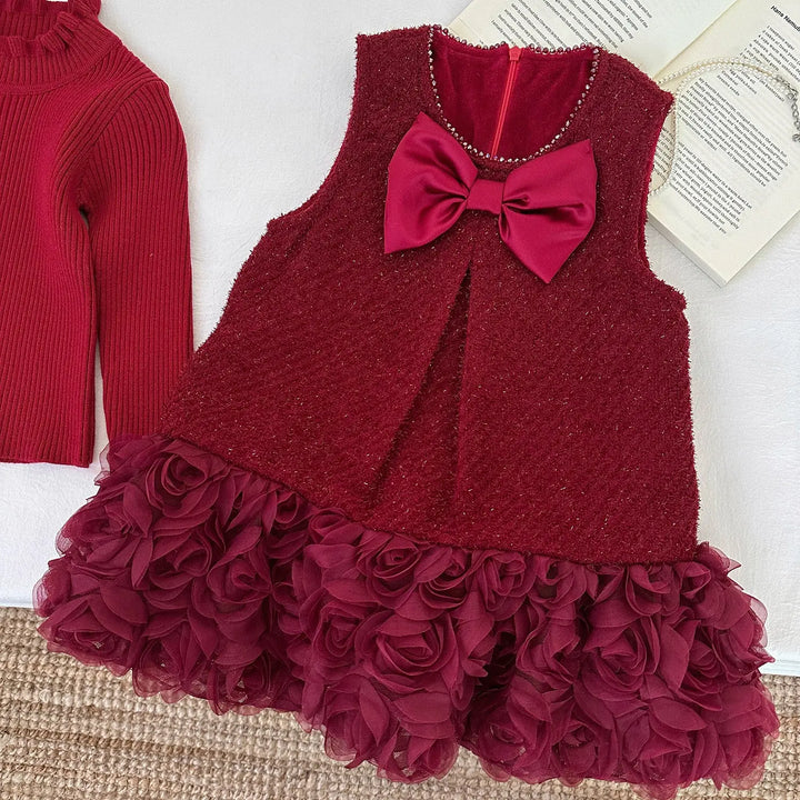 Girls Red Shimmer Dress With Ruffle Top TrendyKid