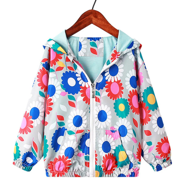 Girls Floral Print Wind Cheater Jacket