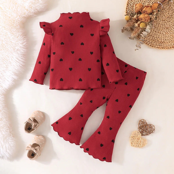 Baby Girl Cute Solid Heart Printed Top And Pant