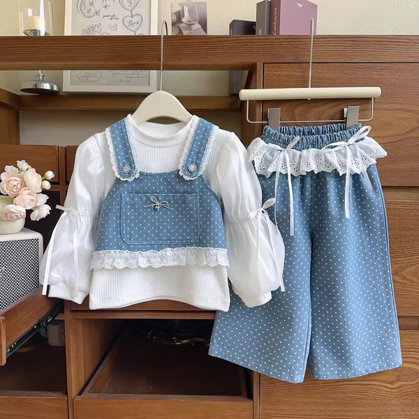 Girls Bows & Dots Denim Chic Set