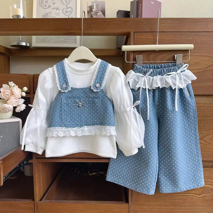 Girls Bows & Dots Denim Chic Set TrendyKid