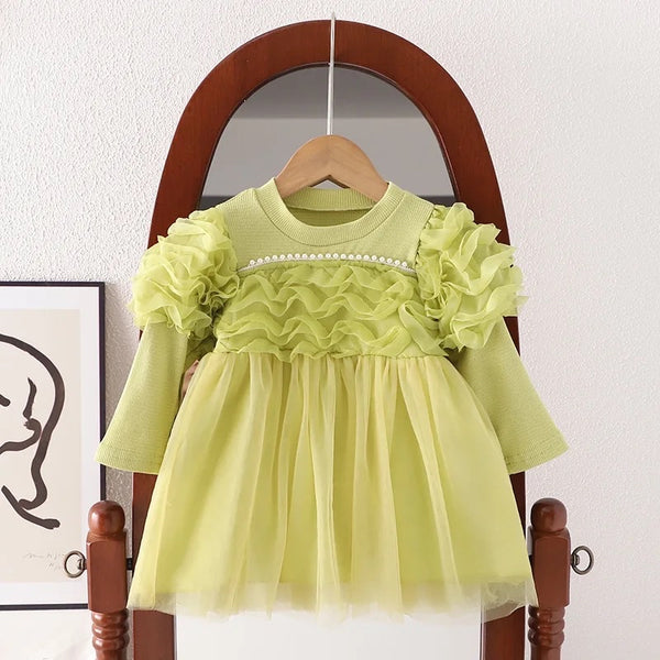 Girls Green Ruffle Frill Dress