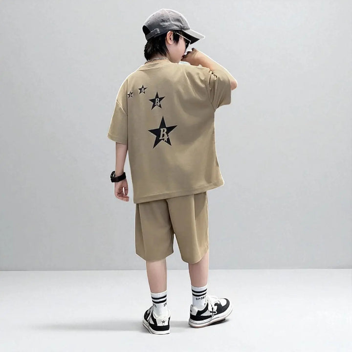 Boys Brown Printed T-Shirt And Shorts 2 pcs Set TrendyKid