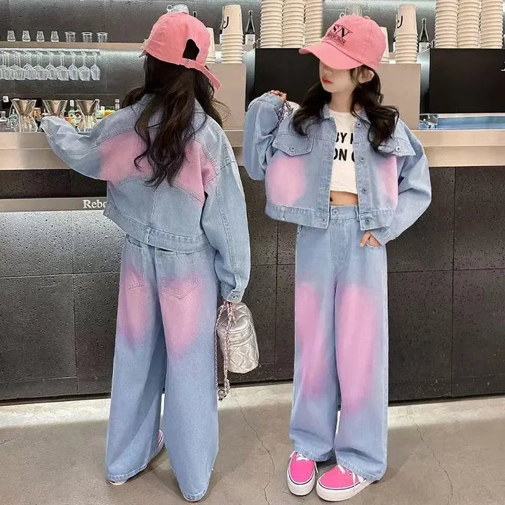 Girls Blue-Pink Denim Co-ord Set TrendyKid