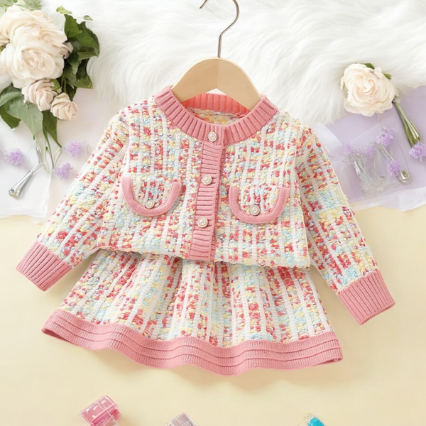 Girls Pink Sweater And Skirt 2 Pcs Set