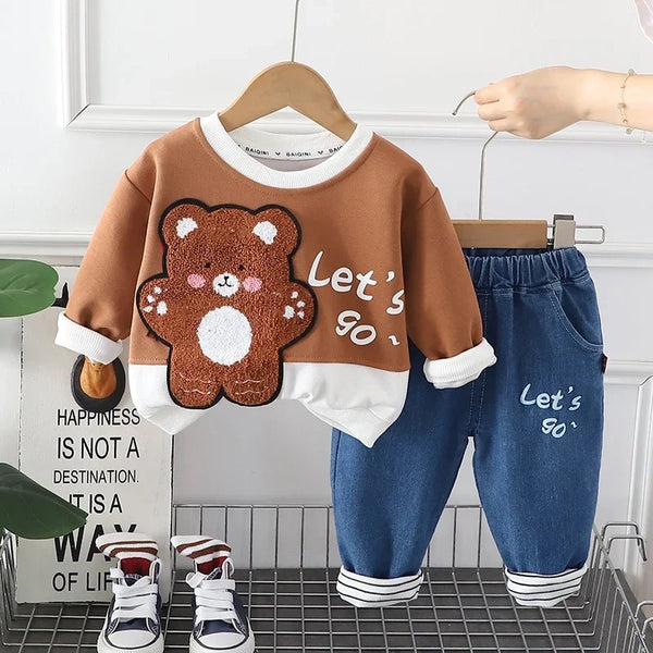 Boys Brown Sweatshirt And Jeans Set