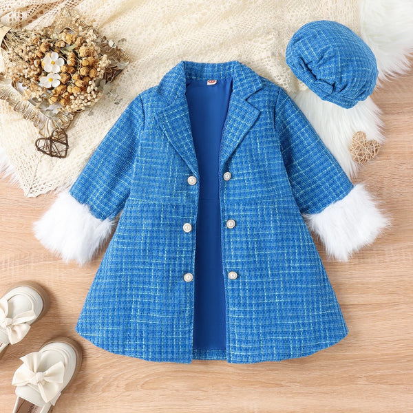 Girls Winter Wear Plaid Overcoat With Cap