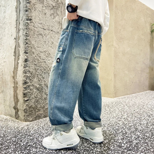 Boys Patch Design Wide Fit Jeans