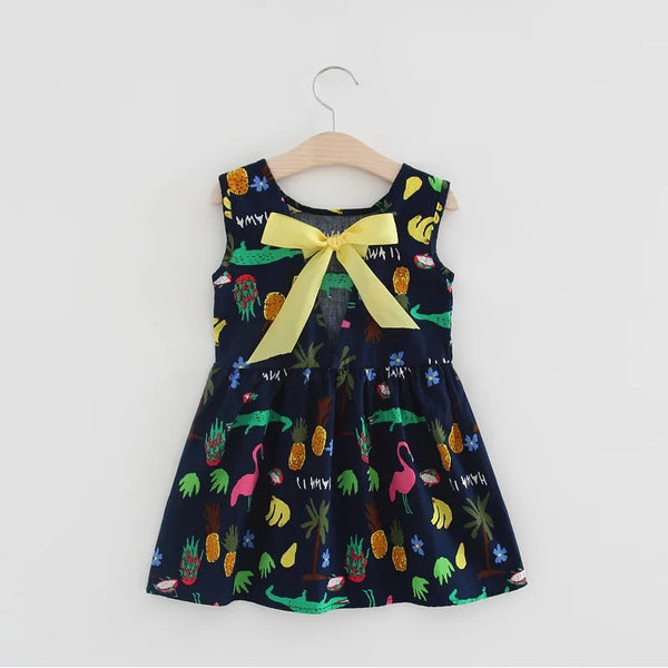 Girls Navy Blue Printed Dress