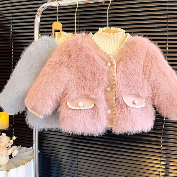 Girls Beautiful Winter Wear Pink Fur Jacket