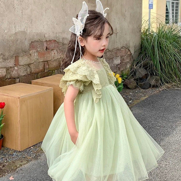 Girls Green Lace Frill Dress