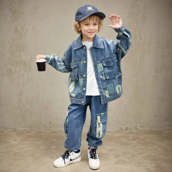 Boys Alphabet Printed Denim Co-ord Set