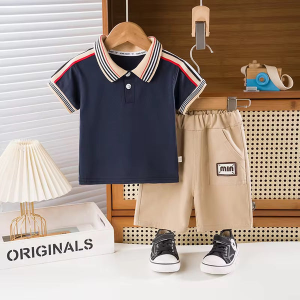 Boys Navy Polo T-shirt And Shorts Set