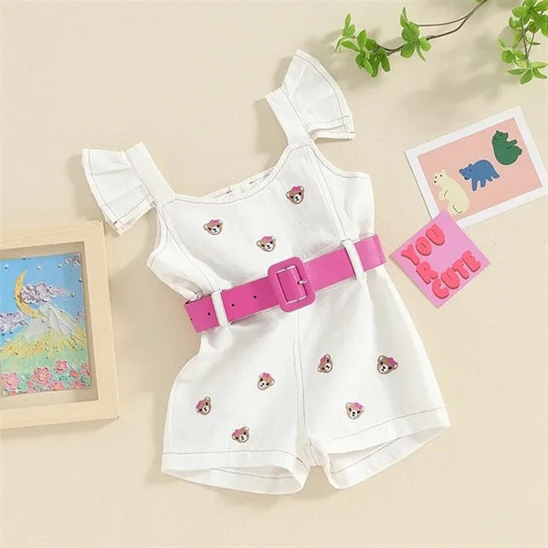 Girls Cartoon Printed Playsuit With Belt