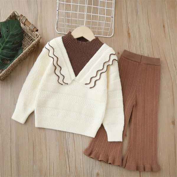 Girls Woolen Sweater And Knitted Palazzo 2 Pcs Set