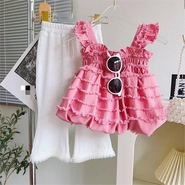 Girls Pink Top And Plazzo 2 Pcs Set