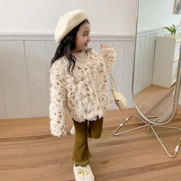 Girls Sequins Fur Coat