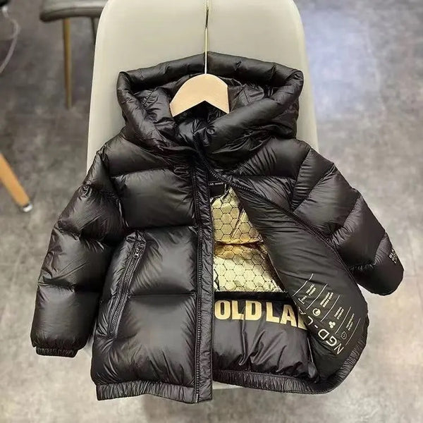 Kids Puffer Black Hooded Jacket