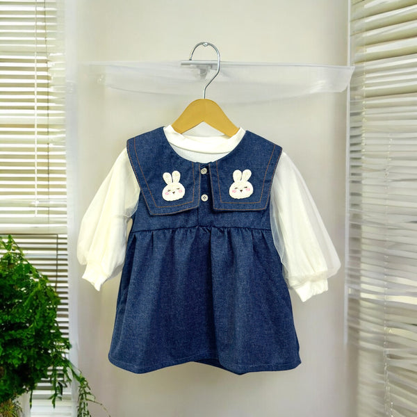 Girls Spread Collar Denim Dress With Top