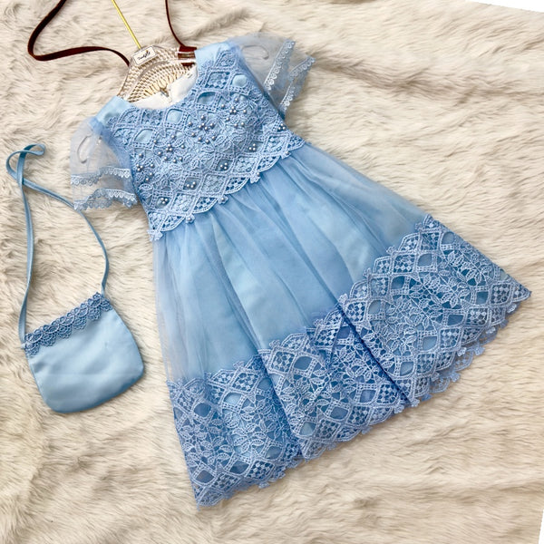 Girls Party Wear Designer Dress With Bag