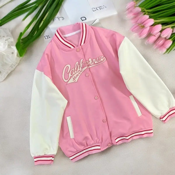 Girls Varsity Pink Relaxed Jacket TrendyKid