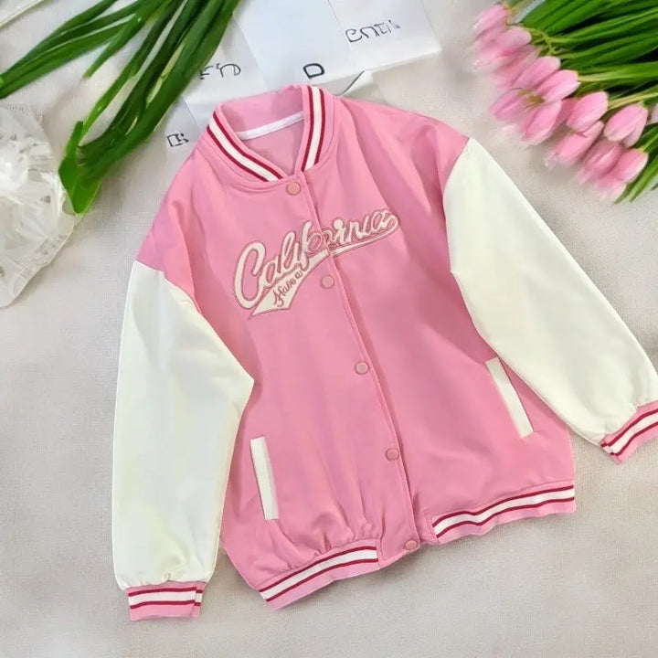 Girls Varsity Pink Relaxed Jacket TrendyKid