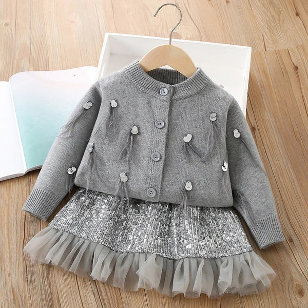 Girls Sweater With Sequins Skirt 2 Pcs Set