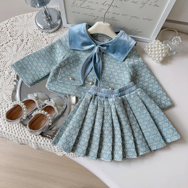 Girls Elegant Coat And Skirt Set