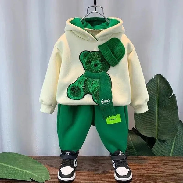 Boys Bear Motif Hoodie Sweatshirt And Pyjama 2 Pcs Set