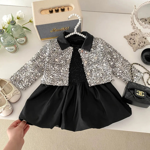 Girls Sequins Short Jacket With A Dress