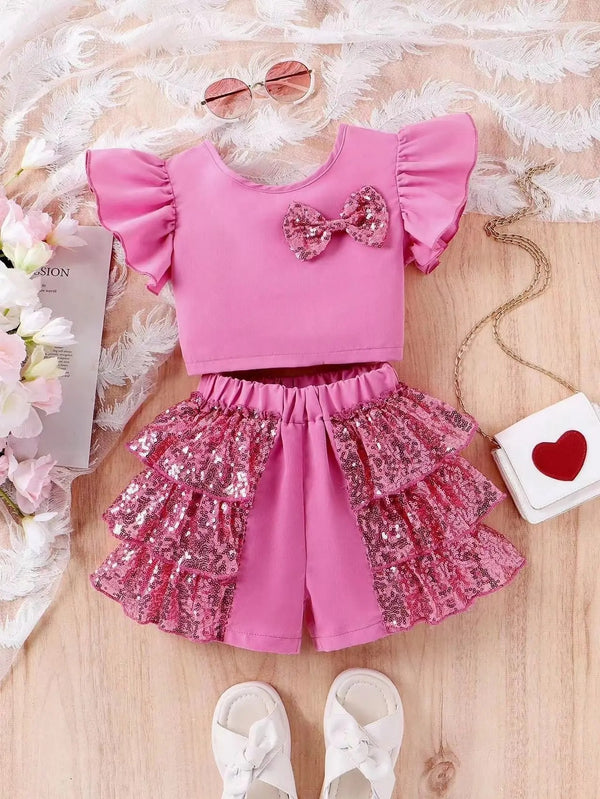 Girls Pink Party Wear Top and Skirt Set