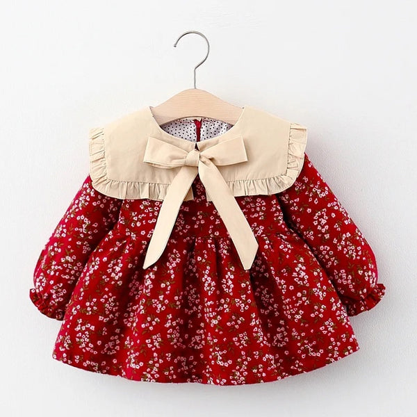 Girls Red Floral Printed Dress