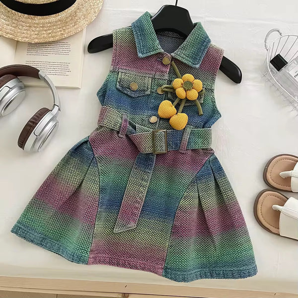 Girls Ombre Belted Denim Dress