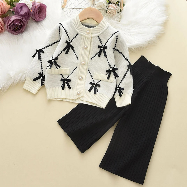 Girls Bow Detail Sweater With Trousers 2 Pcs Set