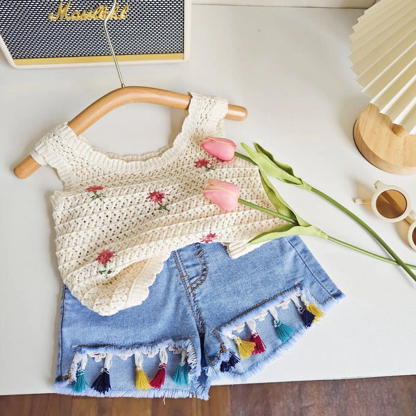 Girls Knitted Camisole Top And Shorts Set