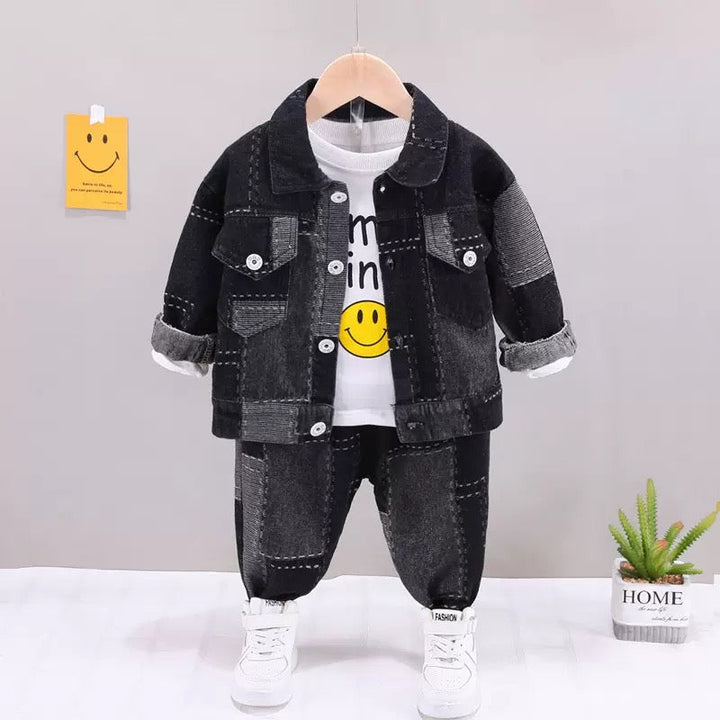 Boys Black Stitched Designer 3 Pcs Set TrendyKid