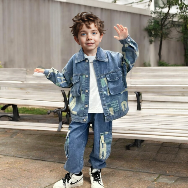 Boys Alphabet Printed Denim Co-ord Set