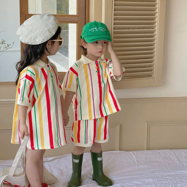 Summer Multicolored Striped Sibling Set